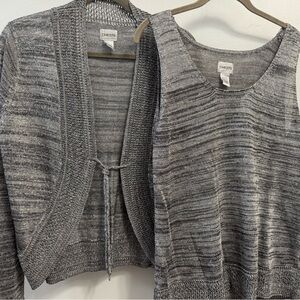 Chicos Gray silver Metallic Cardigan & Sweater Bolero 2pc Set Chico’s Size 3/XL